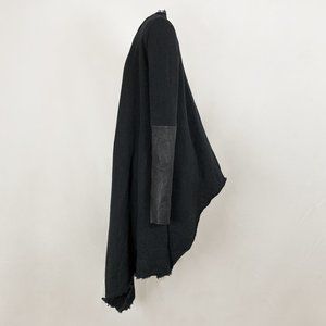 Ovate Cardigan Asymmetrical Sweater with Leather Sleeves